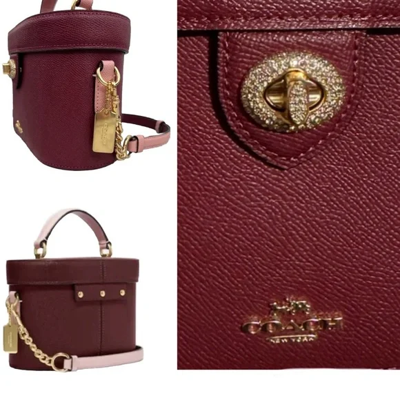 SOLD!! COACH Kay Crossbody With Glitter In Black Cherry Leather - Picture 12 of 14